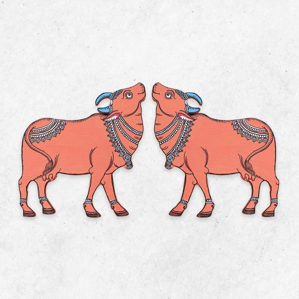 Hand-painted Pattachitra Cow Pair Cutouts Decor gallery image by Maavni