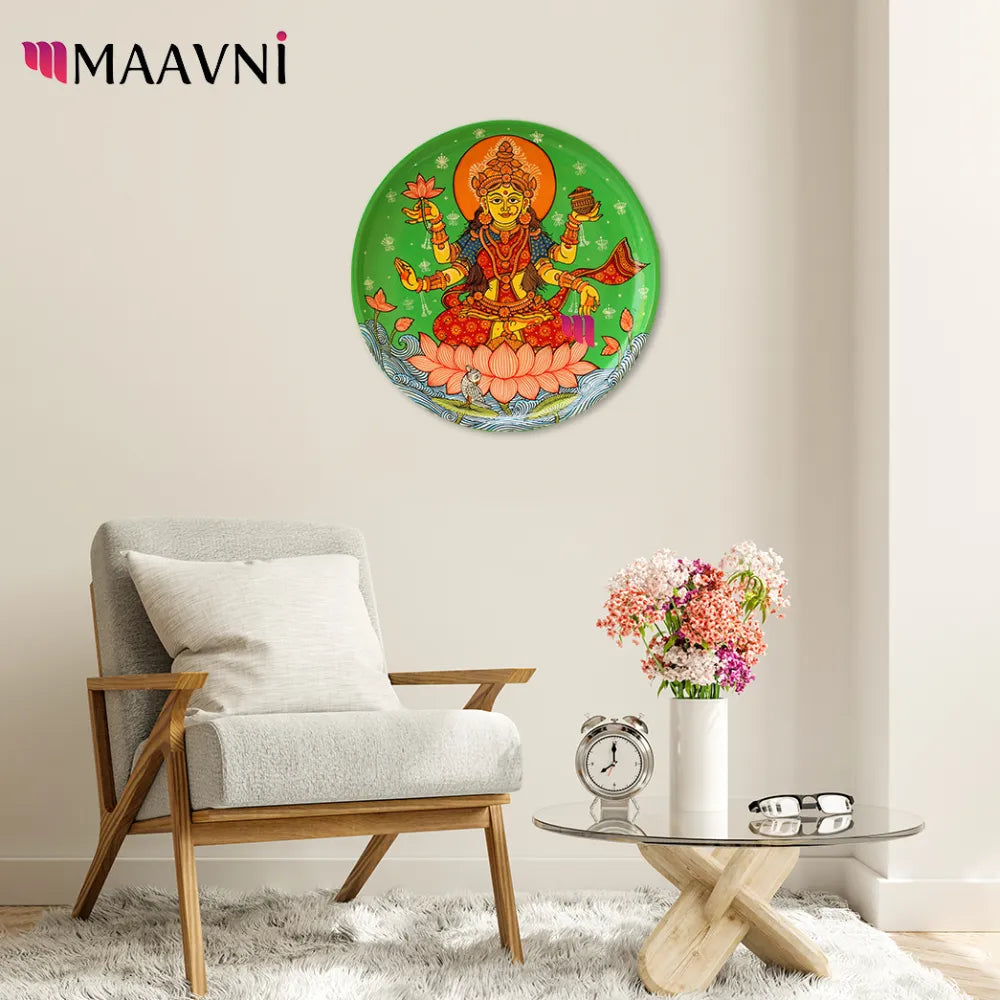 Hand-painted Pattachitra Laxmi Wooden Wall Plate gallery image by Maavni