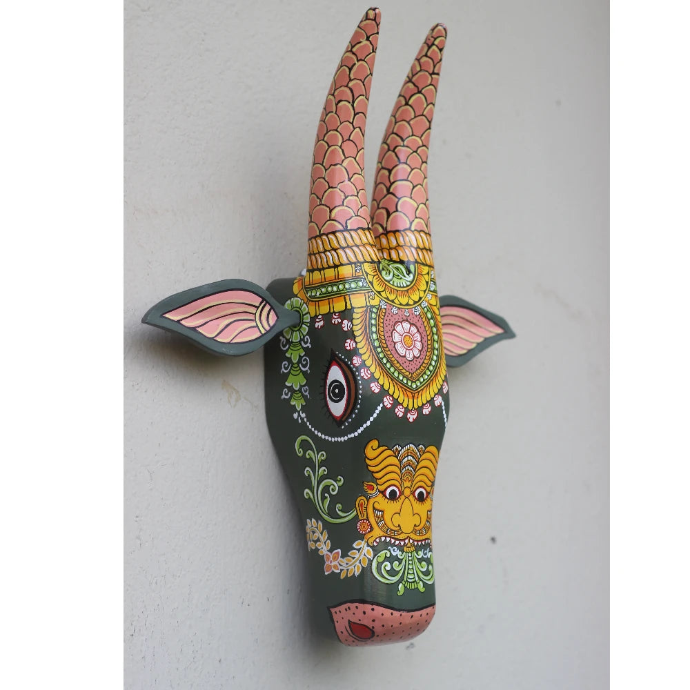 Hand-painted Pattachitra Cow Head Dark Hand Painted D Cor Painting gallery image by Maavni
