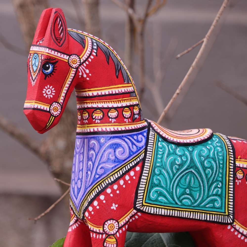 Hand-painted Pattachitra Wooden Horses Painting gallery image by Maavni