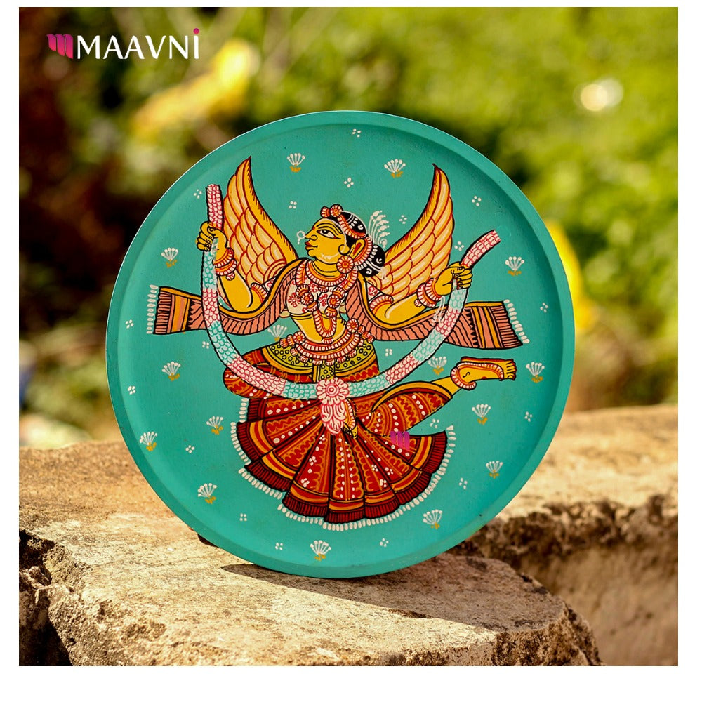 Hand-painted Pattachitra Dancing Girl Wooden Wall Plate by Maavni