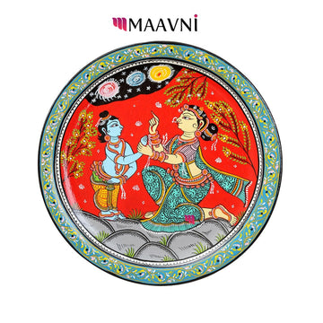 Hand-painted Pattachitra Krishna Yasoda Background Wall Plate by Maavni