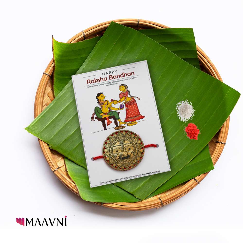 Hand-painted Pattachitra Jaganath Subhdra And Balaram Rakhi For Lords Festive Decor by Maavni