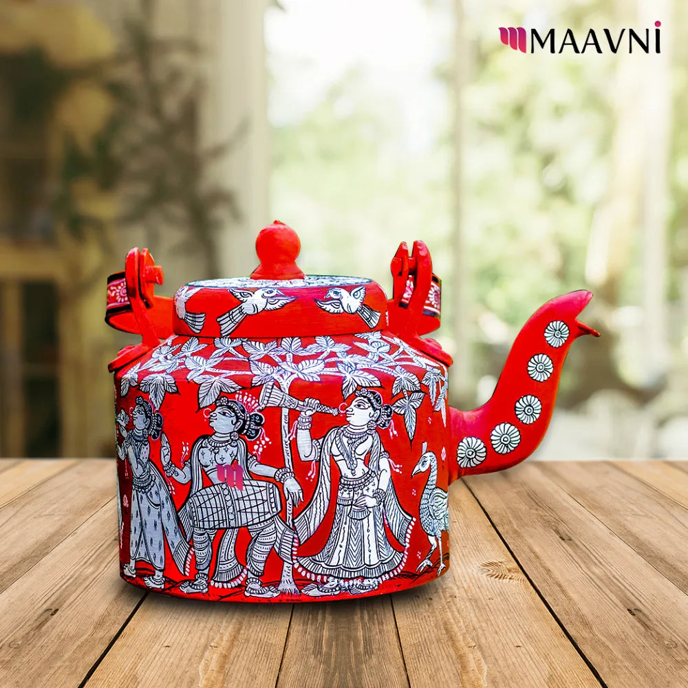 Hand-painted Pattachitra Shiva Vivah Theme Kettle gallery image by Maavni