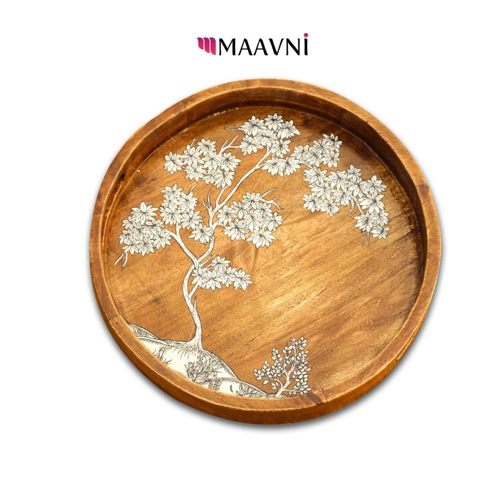 Hand-painted Pattachitra Tree Of Life Large Tray Decor by Maavni
