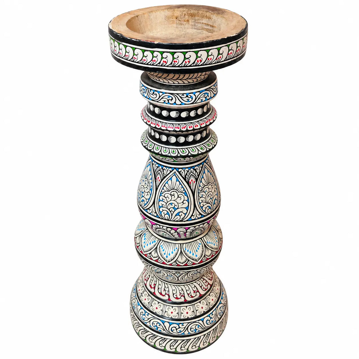 Hand-Painted Pattachitra Wooden Candle Stand – Traditional Odisha Art