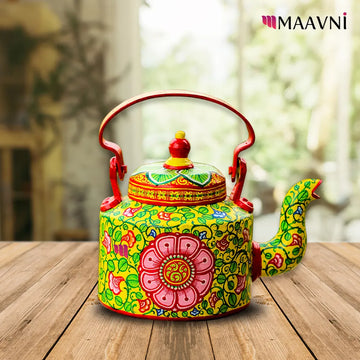 Hand-painted Pattachitra Flora Colorful Decorative Kettle gallery image by Maavni
