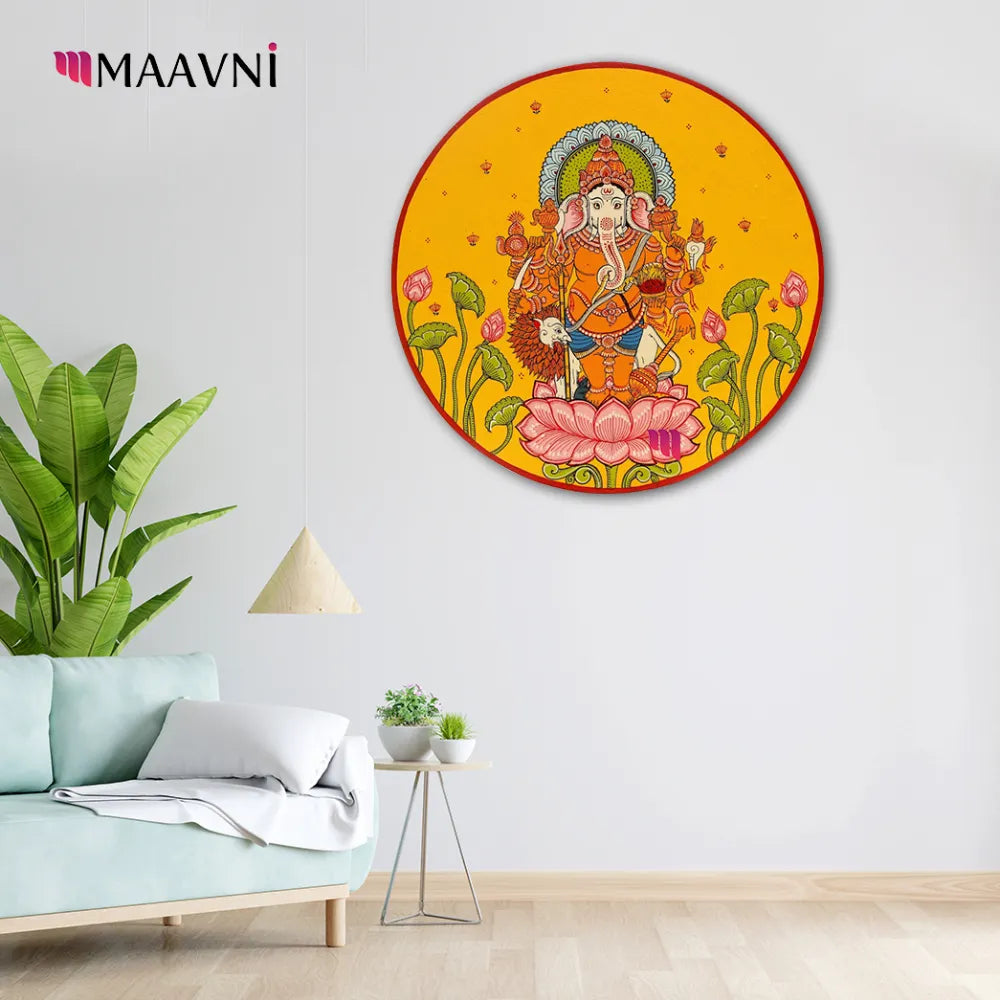 Hand-painted Pattachitra Gajjanana Ganesha Wall Plate gallery image by Maavni