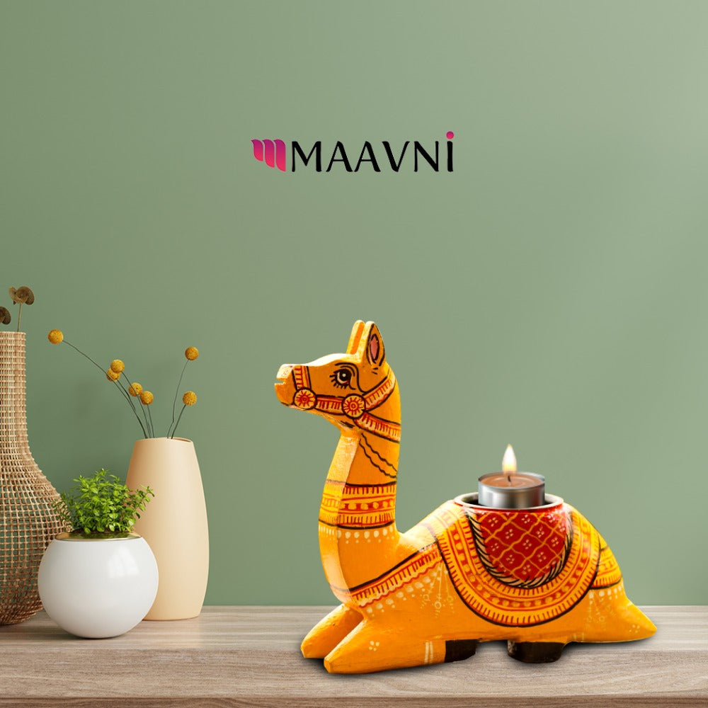 Hand-painted Pattachitra Camel Tealight Holder Decor by Maavni