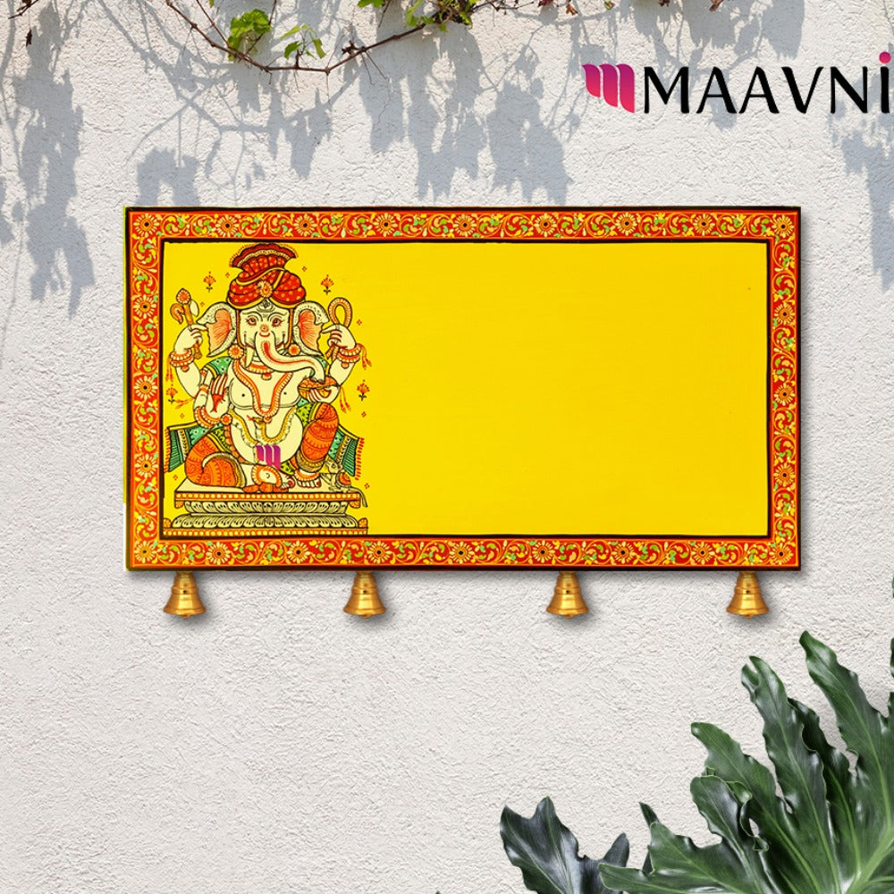 Hand-painted Pattachitra Ganesha With Customized Names Border Wall Plate by Maavni
