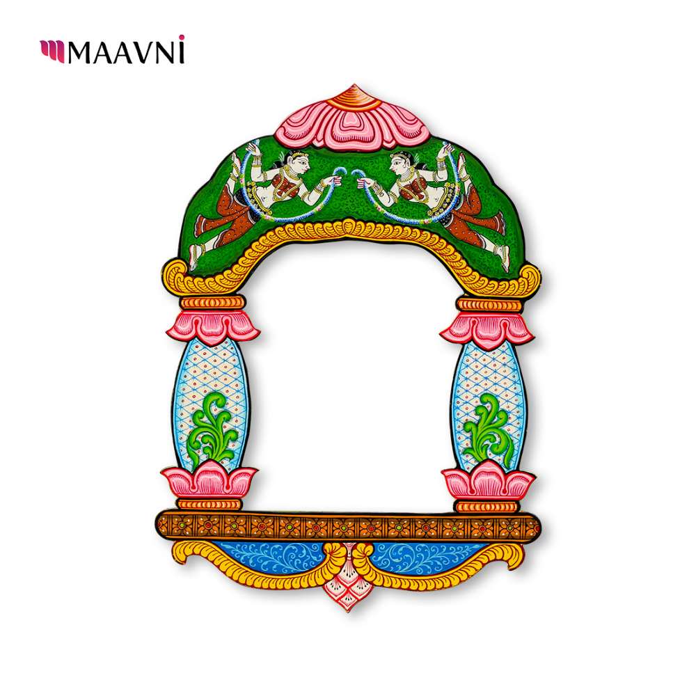 Hand-painted Pattachitra Jharokha Ladies With Garlands Decor by Maavni