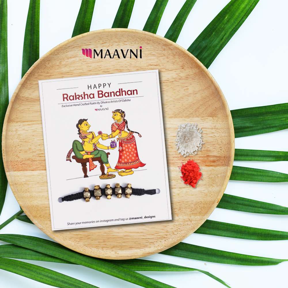 Hand-painted Pattachitra Dhokra Rakhi Festive Decor gallery image by Maavni