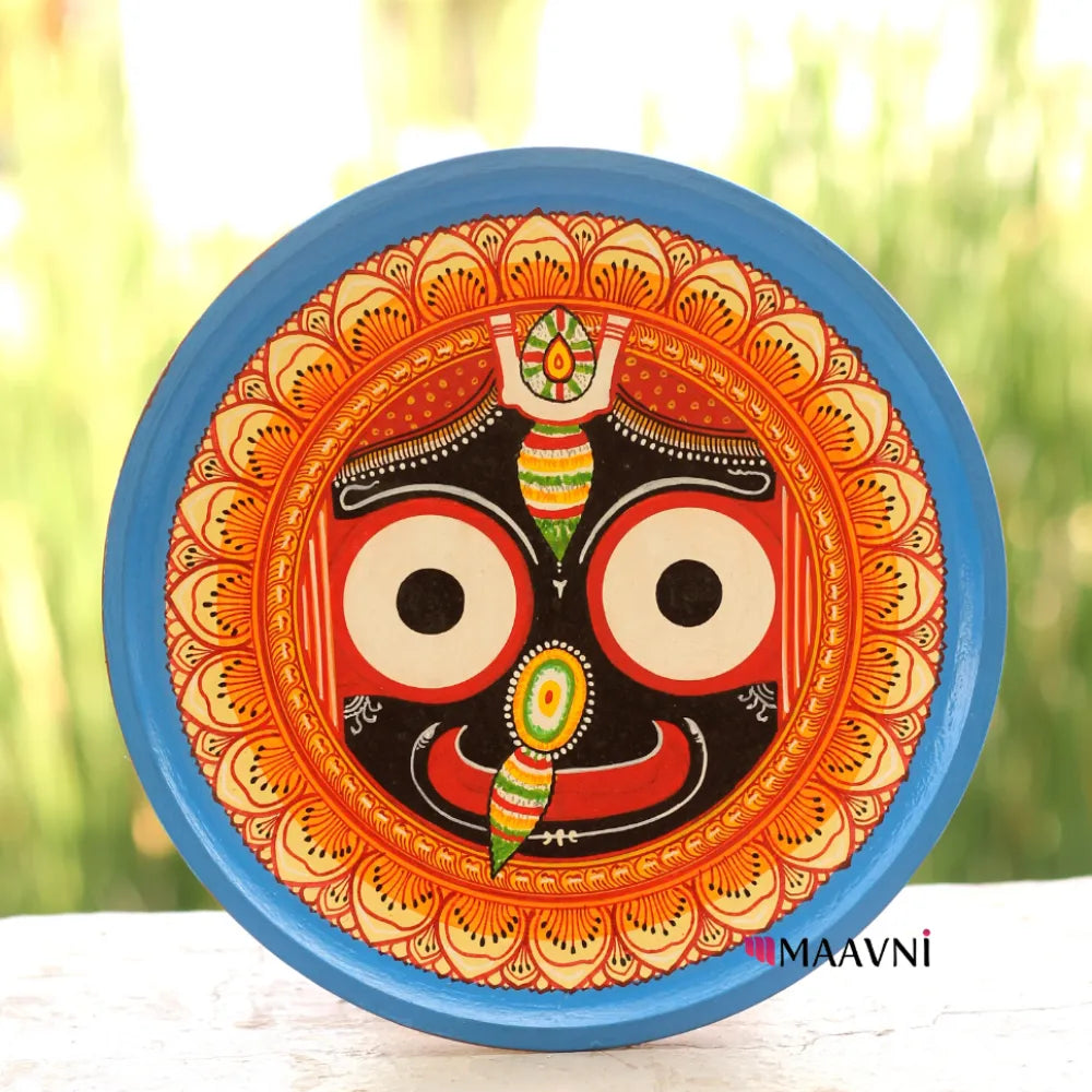 Hand-painted Pattachitra Jaganath Floral Wall Plate by Maavni