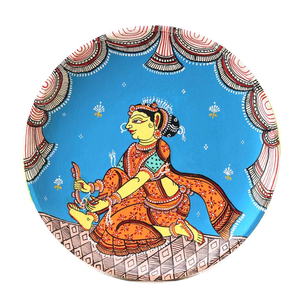Hand-painted Pattachitra Lady Wearing Payal Wall Plate by Maavni