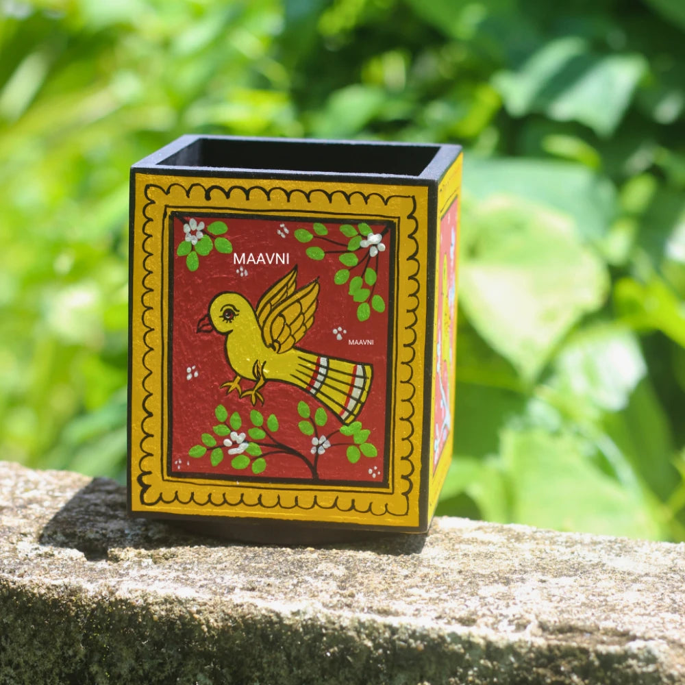 Hand-painted Pattachitra Bird Pen Stand by Maavni