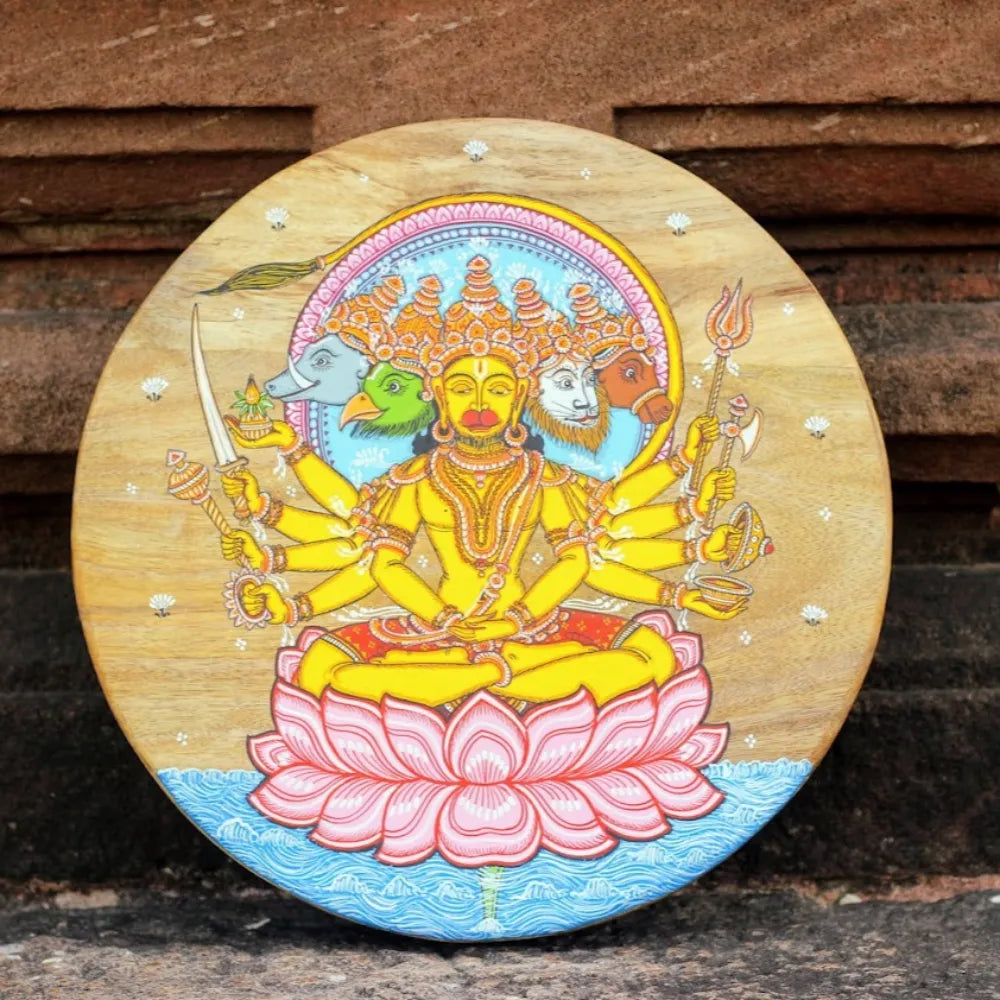Hand-painted Pattachitra Panchamukhi Hanuman Wall Plate gallery image by Maavni