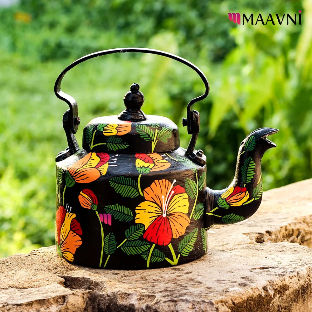 Hand-painted Pattachitra Floral Colorful Kettle gallery image by Maavni