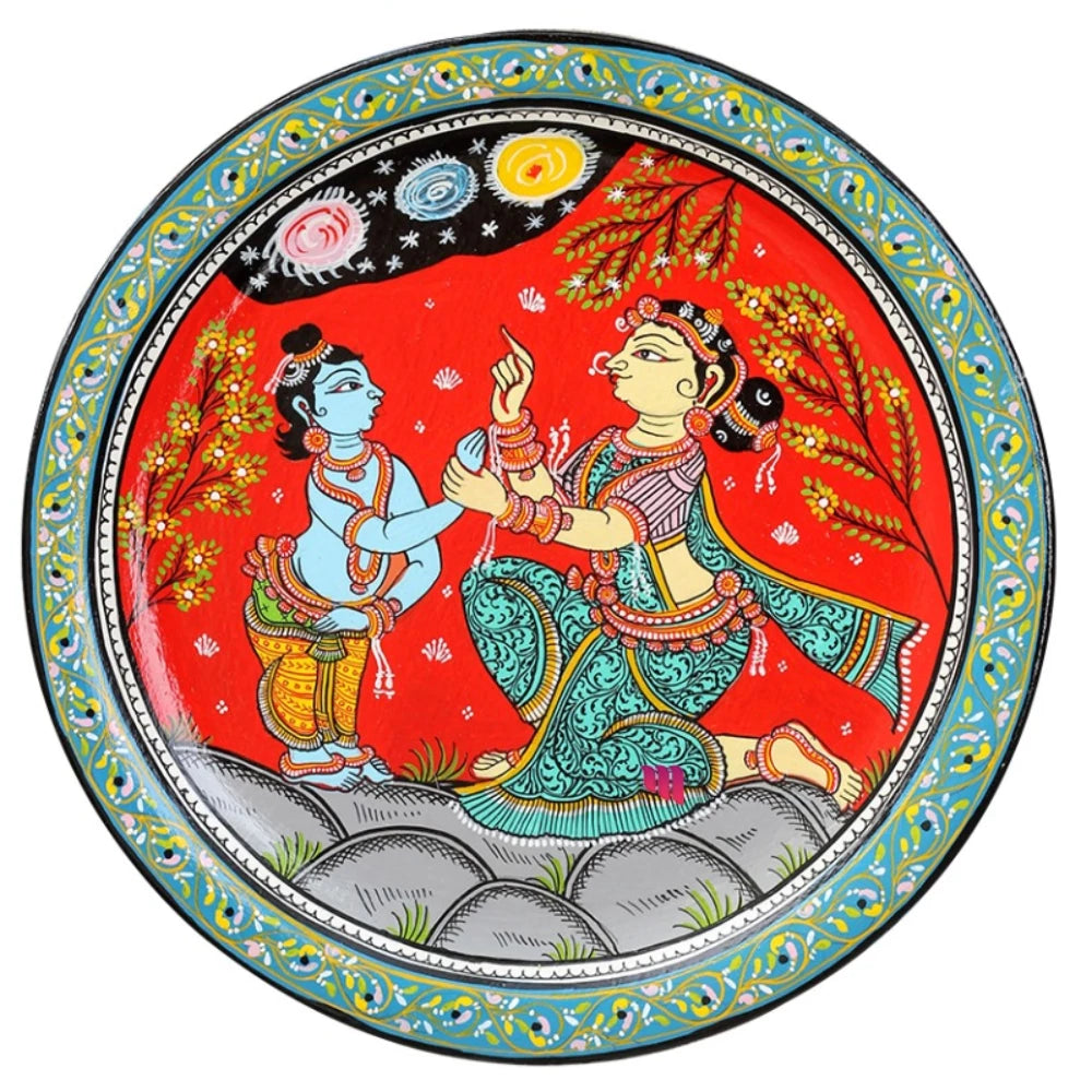 Hand-painted Pattachitra Krishna Theme Wall Plate by Maavni