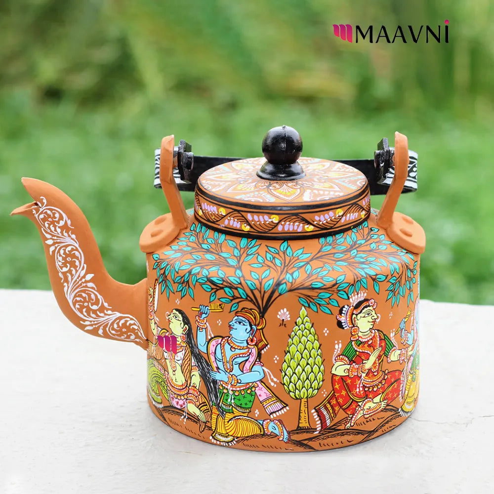 Hand-painted Pattachitra Krishna Theme Kettle gallery image by Maavni