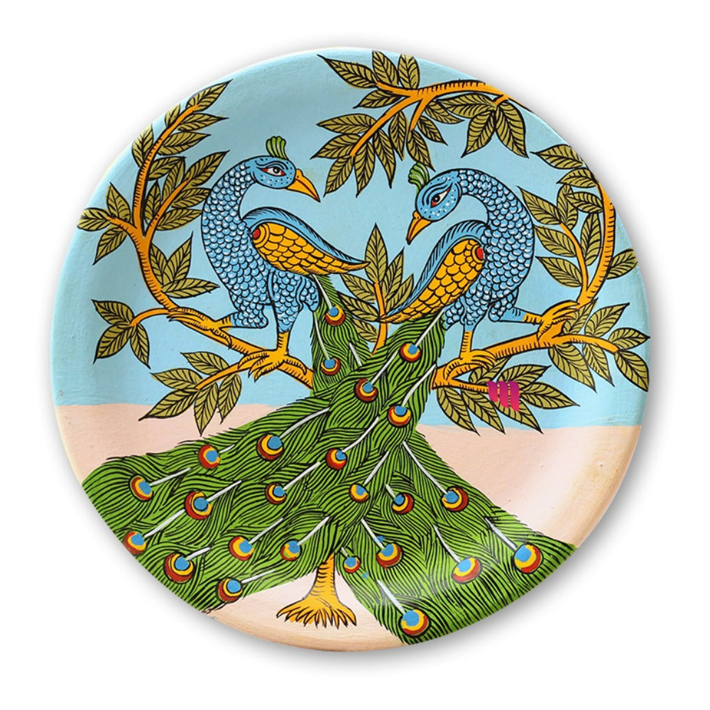 Hand-painted Pattachitra Peacock Twins Wall Plate by Maavni