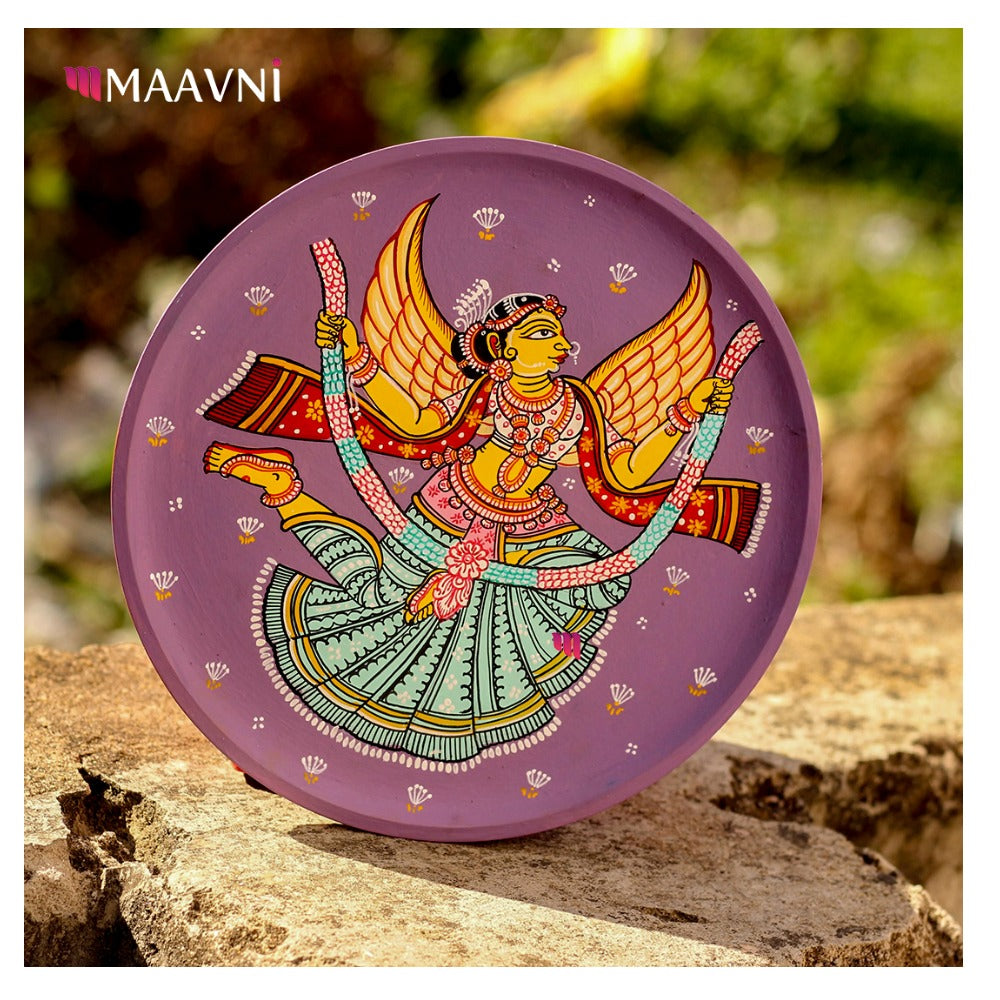 Hand-painted Pattachitra Dancing Girl Wooden Wall Plate by Maavni
