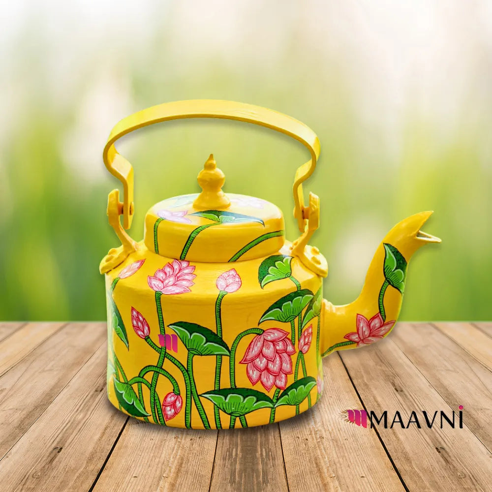 Hand-painted Pattachitra Lotus Theme Kettle gallery image by Maavni