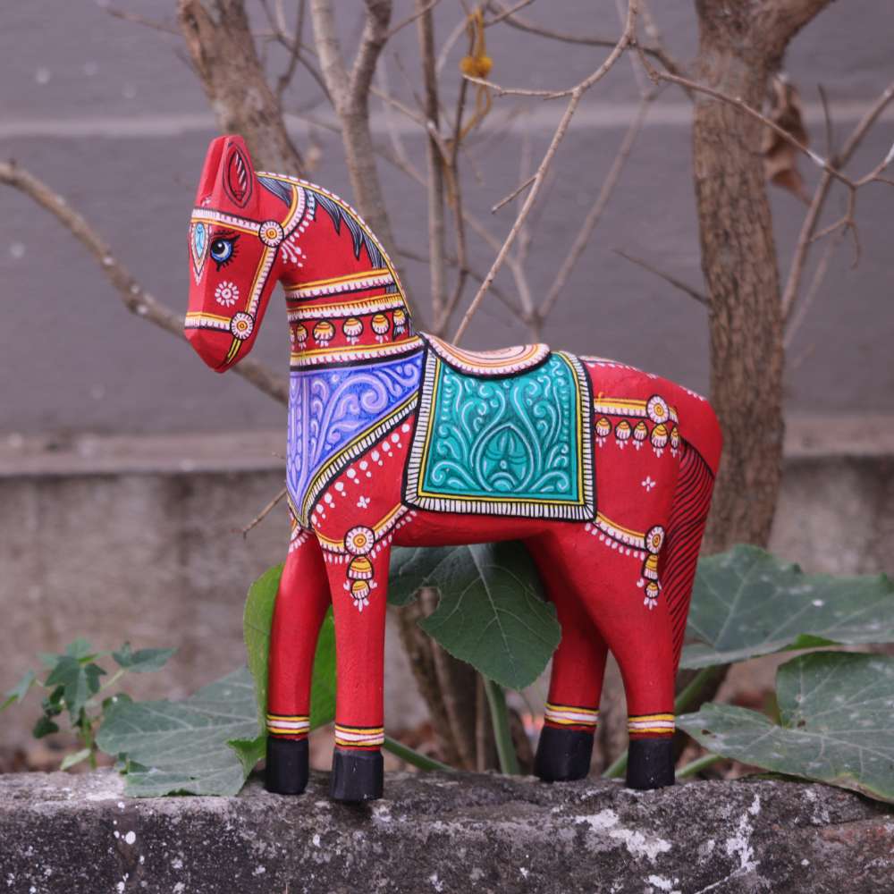 Hand-painted Pattachitra Wooden Horses Painting by Maavni