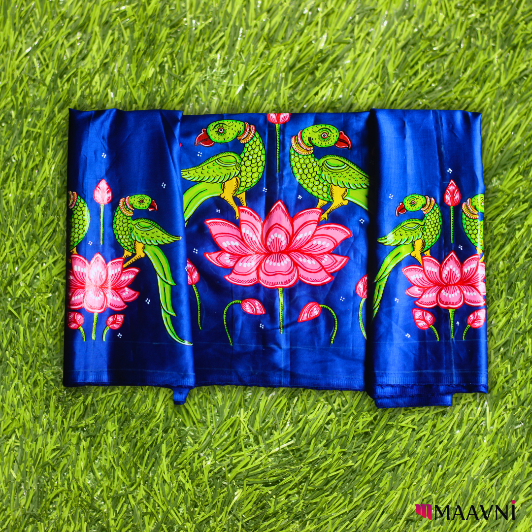 hand craftted lotus designed parrot saree