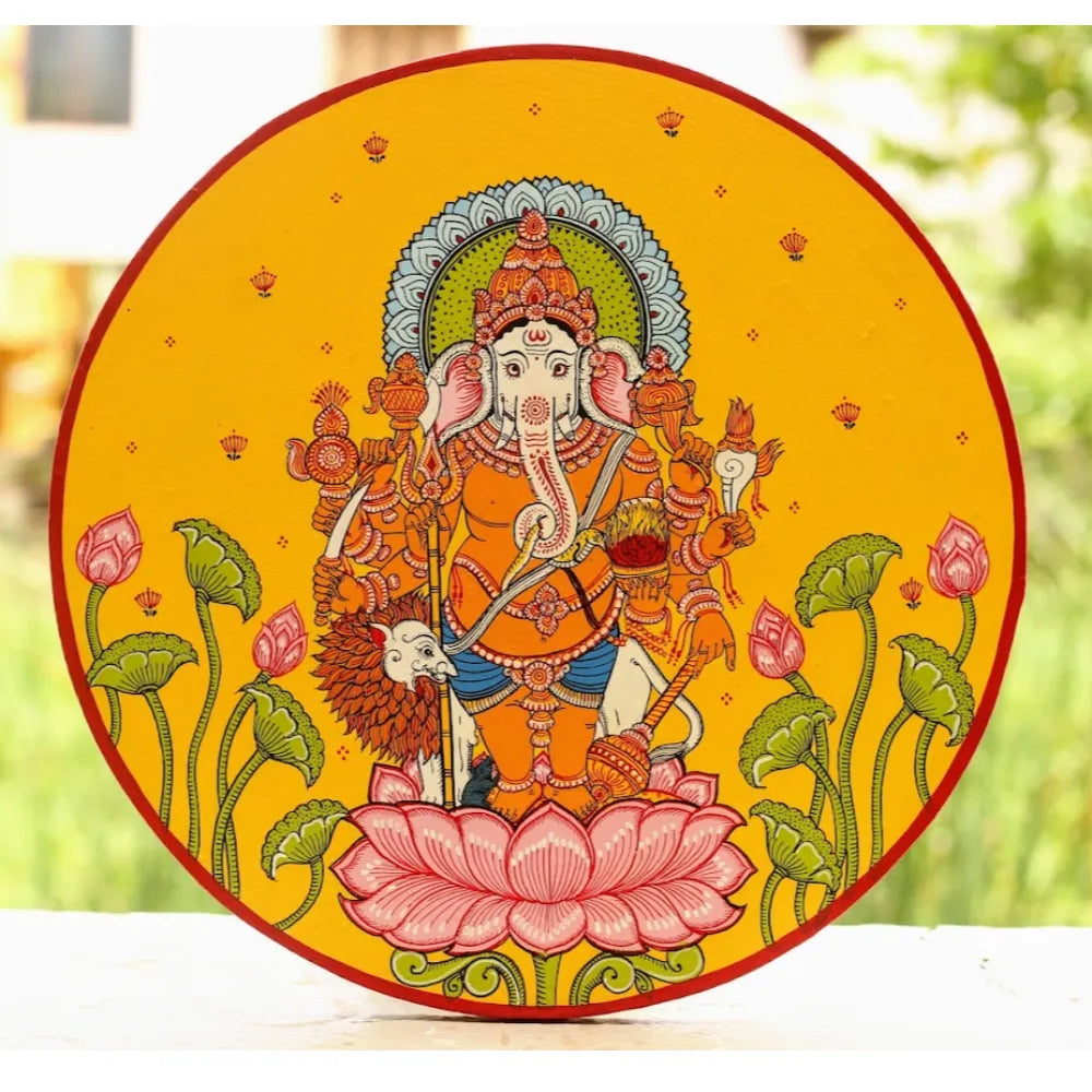 Hand-painted Pattachitra Gajjanana Ganesha Wall Plate by Maavni