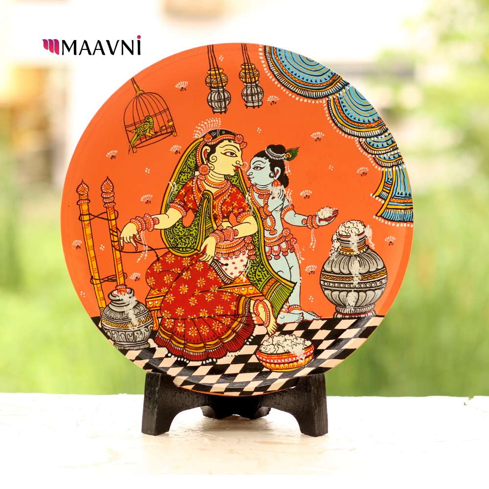 Hand-painted Pattachitra Ma Yashoda Baby Krishna Small Wall Plate by Maavni