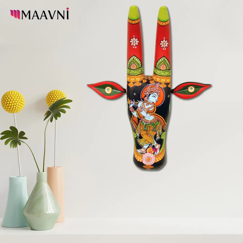 Hand-painted Pattachitra Krishna Cowhead Decor gallery image by Maavni