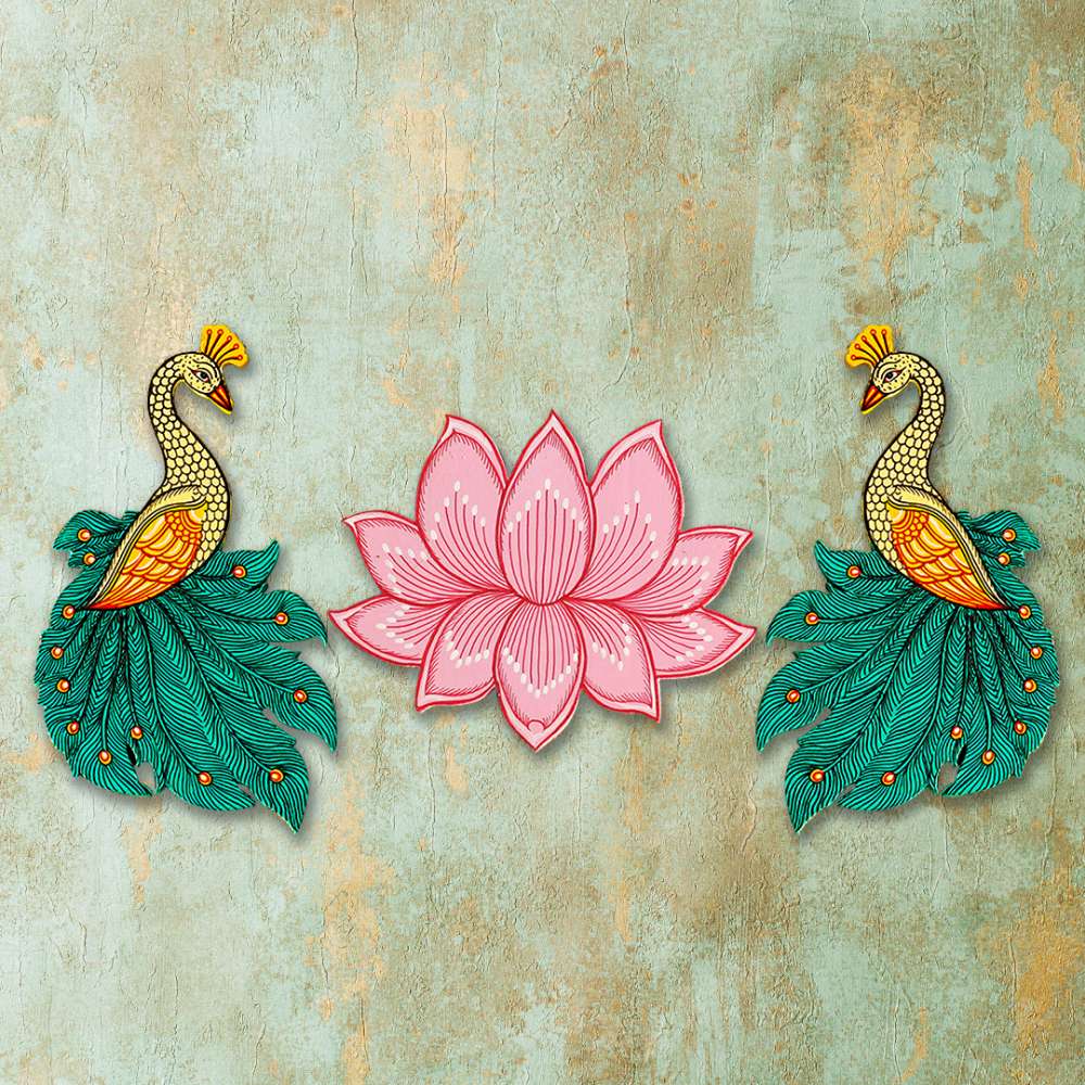 Hand-painted Pattachitra Lotus And Peacocks Cutouts Decor by Maavni
