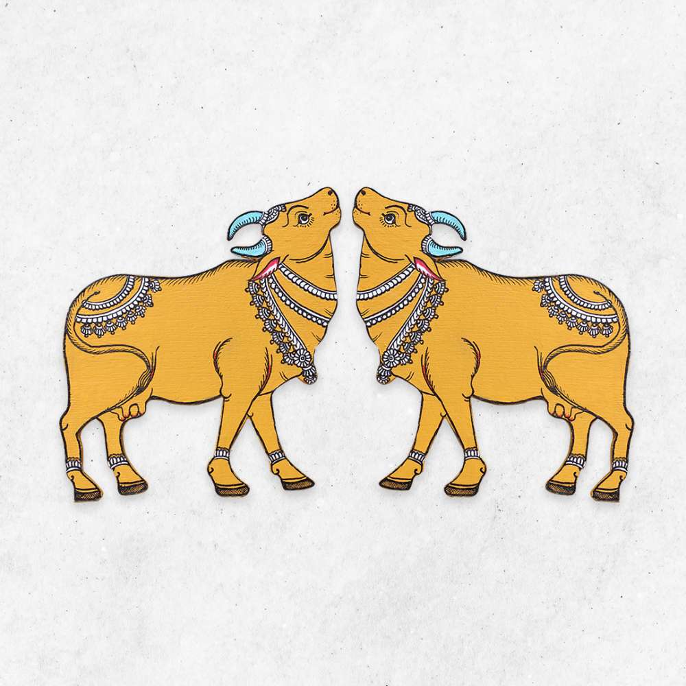 Hand-painted Pattachitra Cow Pair Cutouts Decor gallery image by Maavni