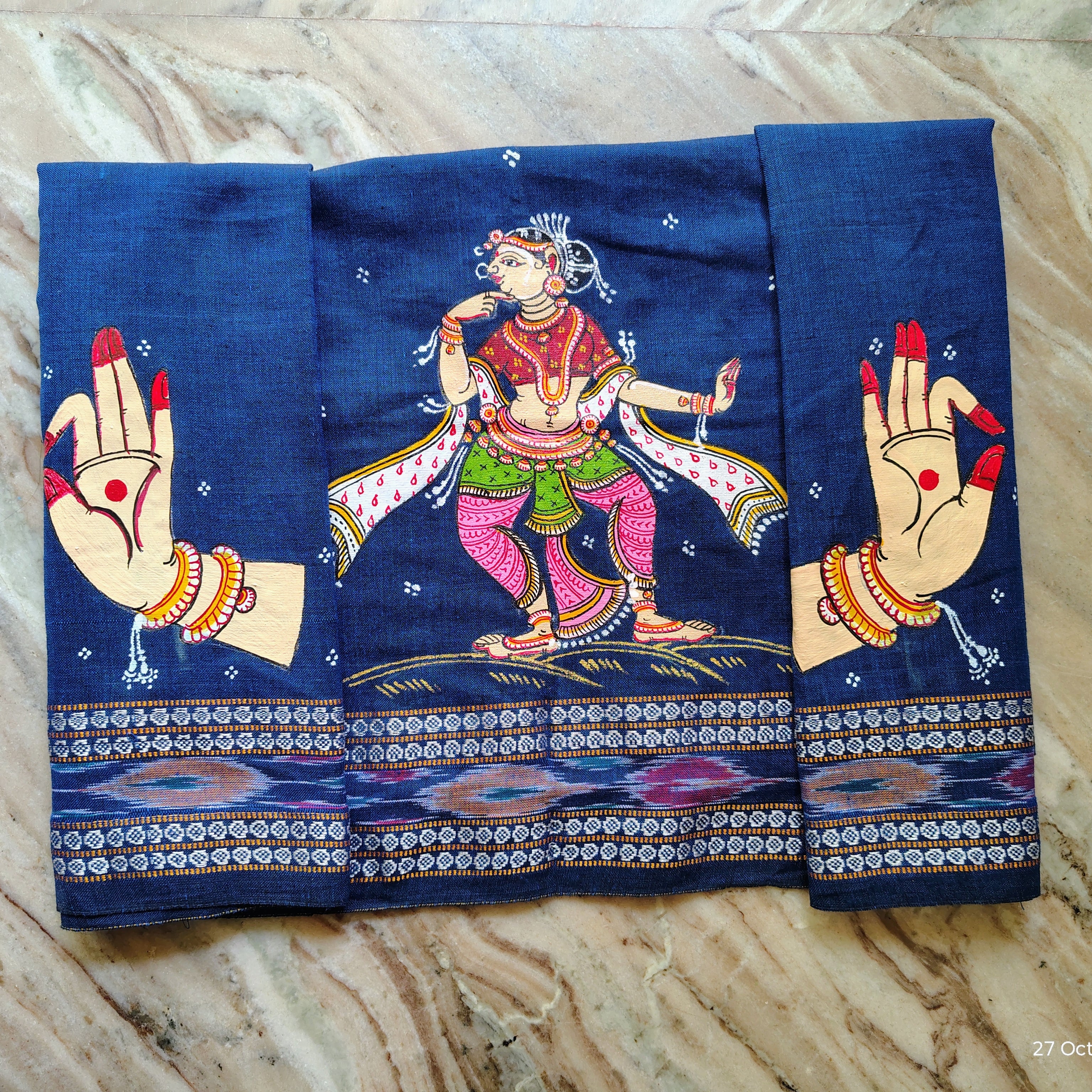 Blue Handloom Blouse Piece with Classical Dance Motif