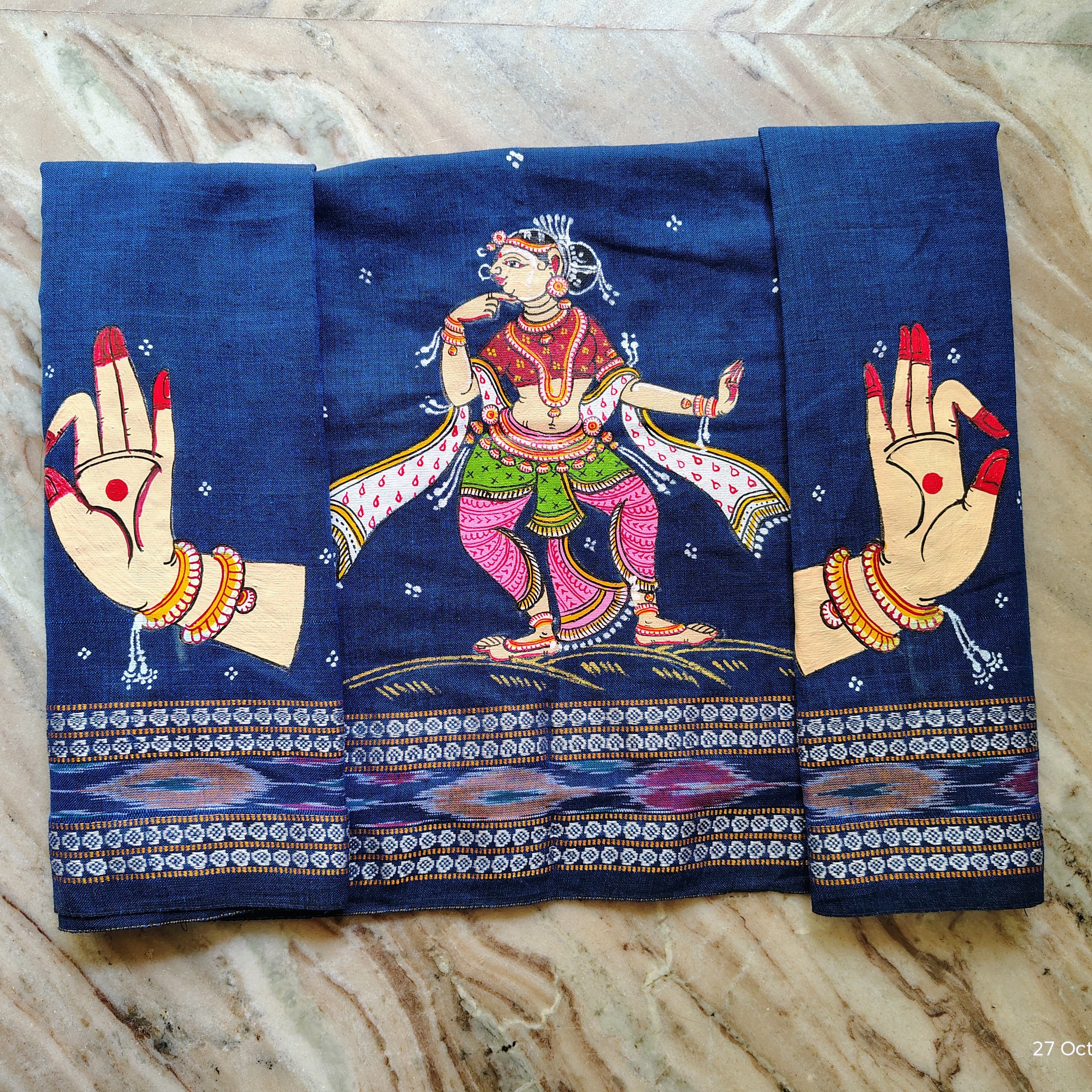 Blue Handloom Blouse Piece with Classical Dance Motif
