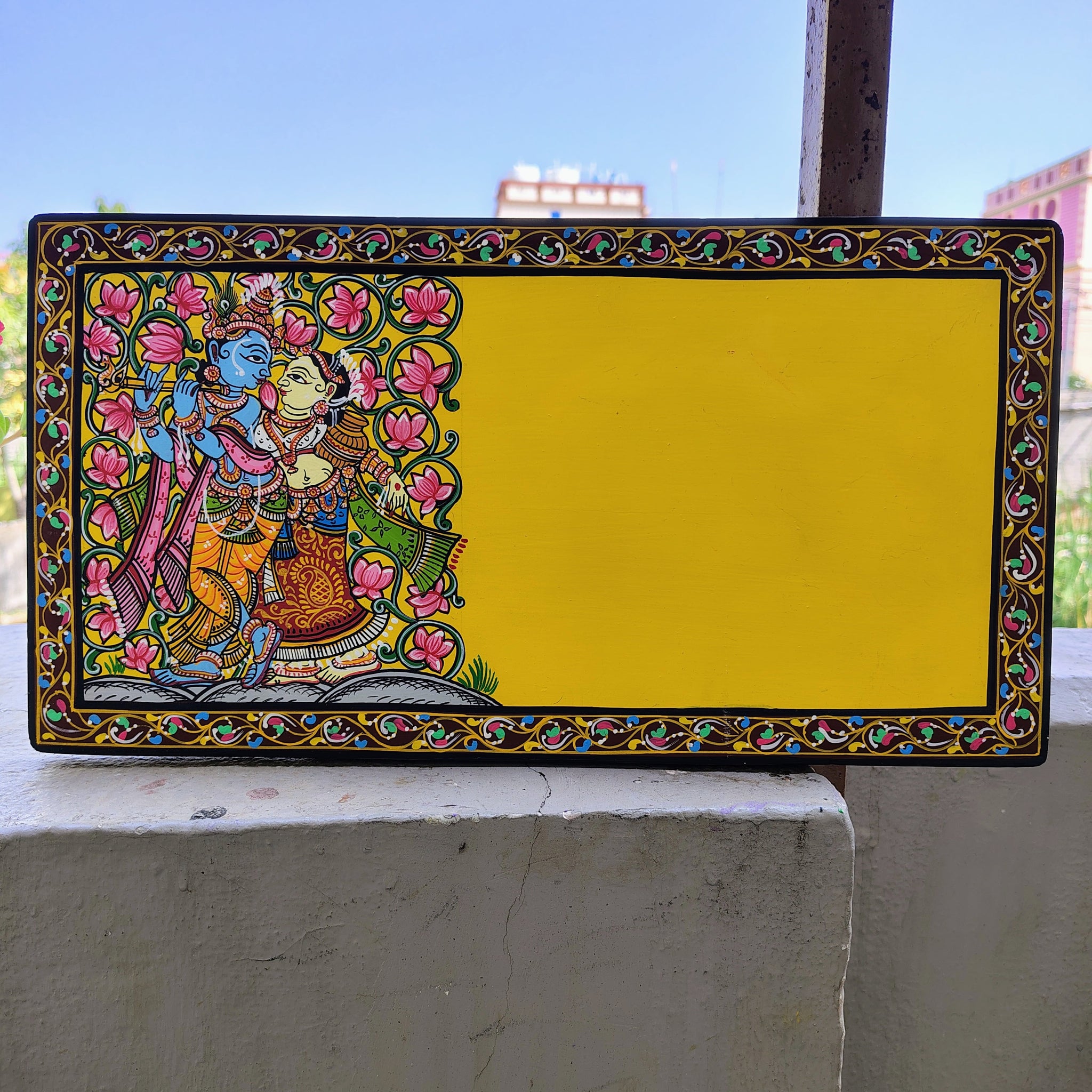 Handcrafted Radha Krishna Pattachitra Plywood Nameplate