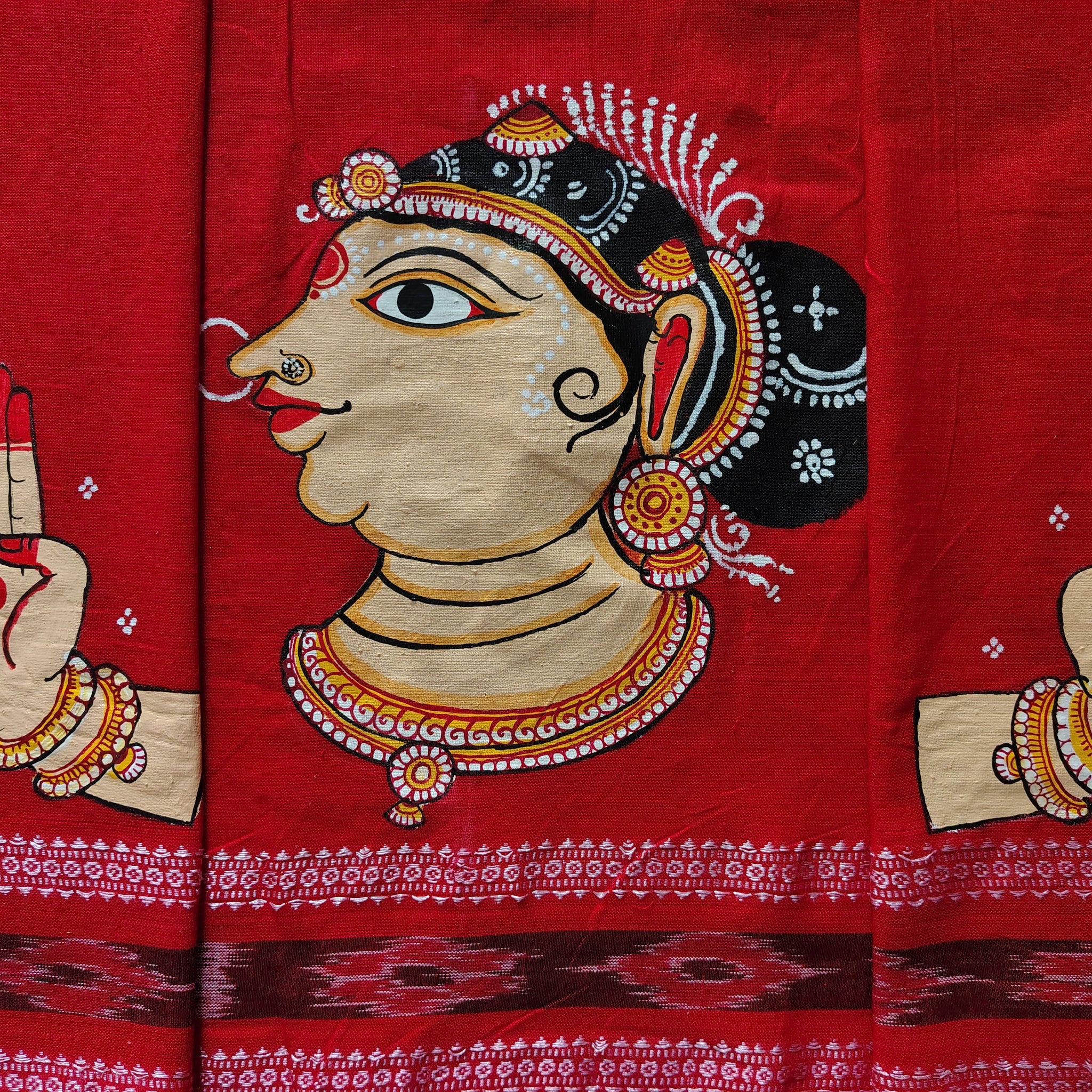 Hand-painted Pattachitra Lady Face Blouse Piece