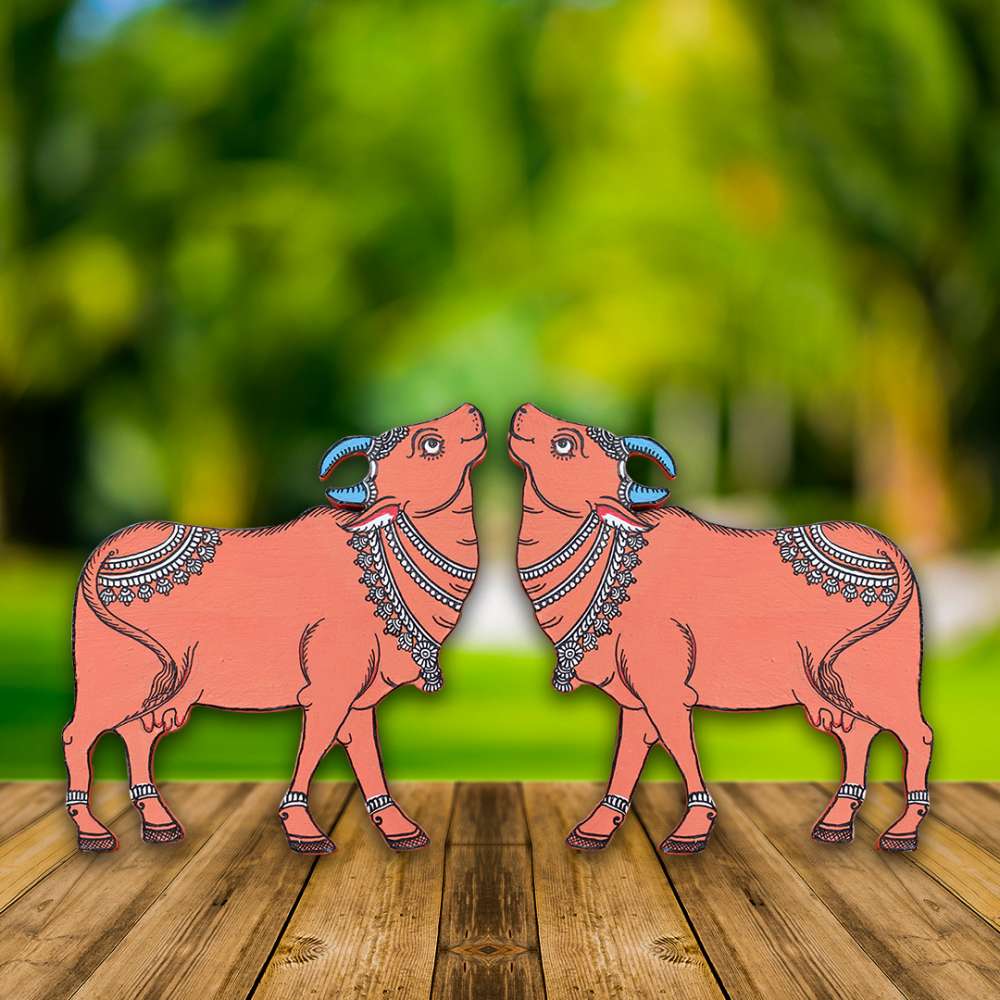Hand-painted Pattachitra Cow Pair Cutouts Decor by Maavni