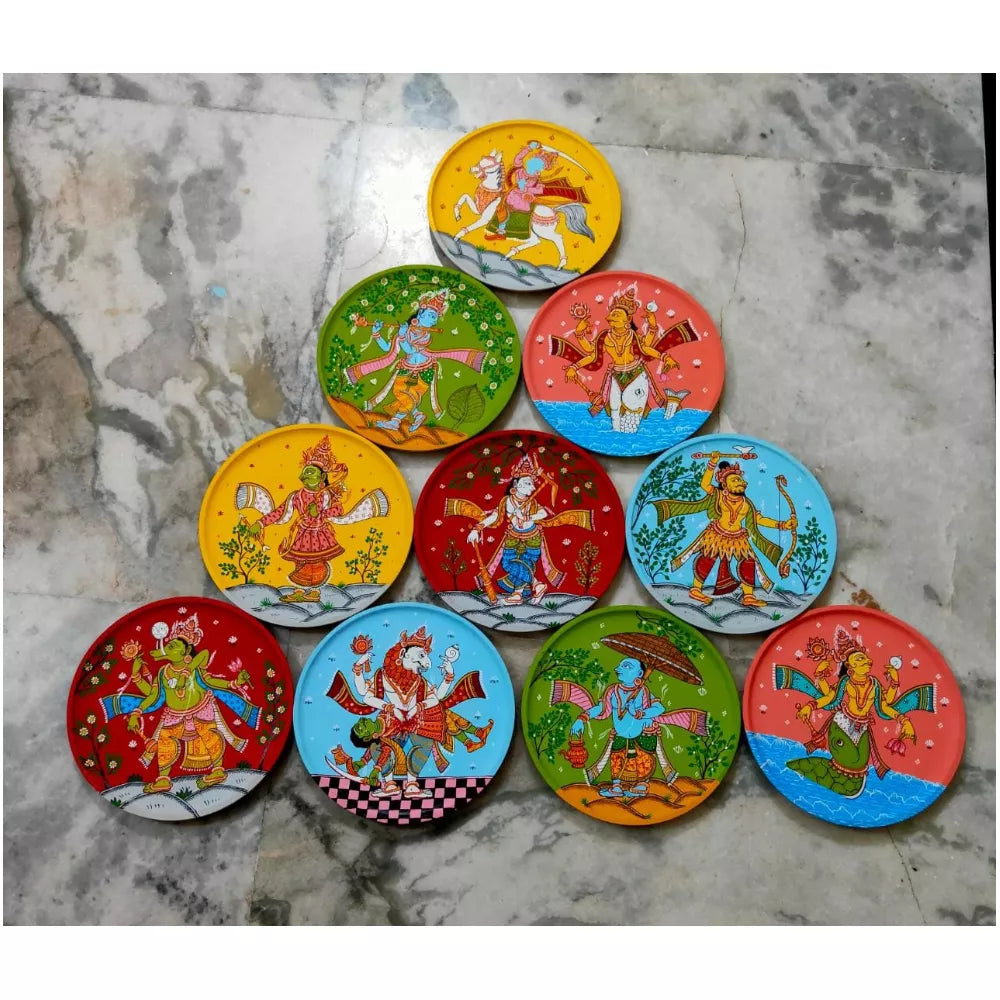 Hand-painted Pattachitra Dasavatar Set Of Wallplates Wall Plate by Maavni