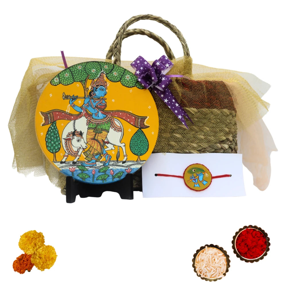 Hand-painted Pattachitra Krishna Theme Rakhi Hamper Festive Decor by Maavni