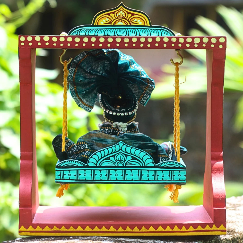 Hand-painted Pattachitra Hand Painted Wooden Krishna Jhula Festive Decor gallery image by Maavni