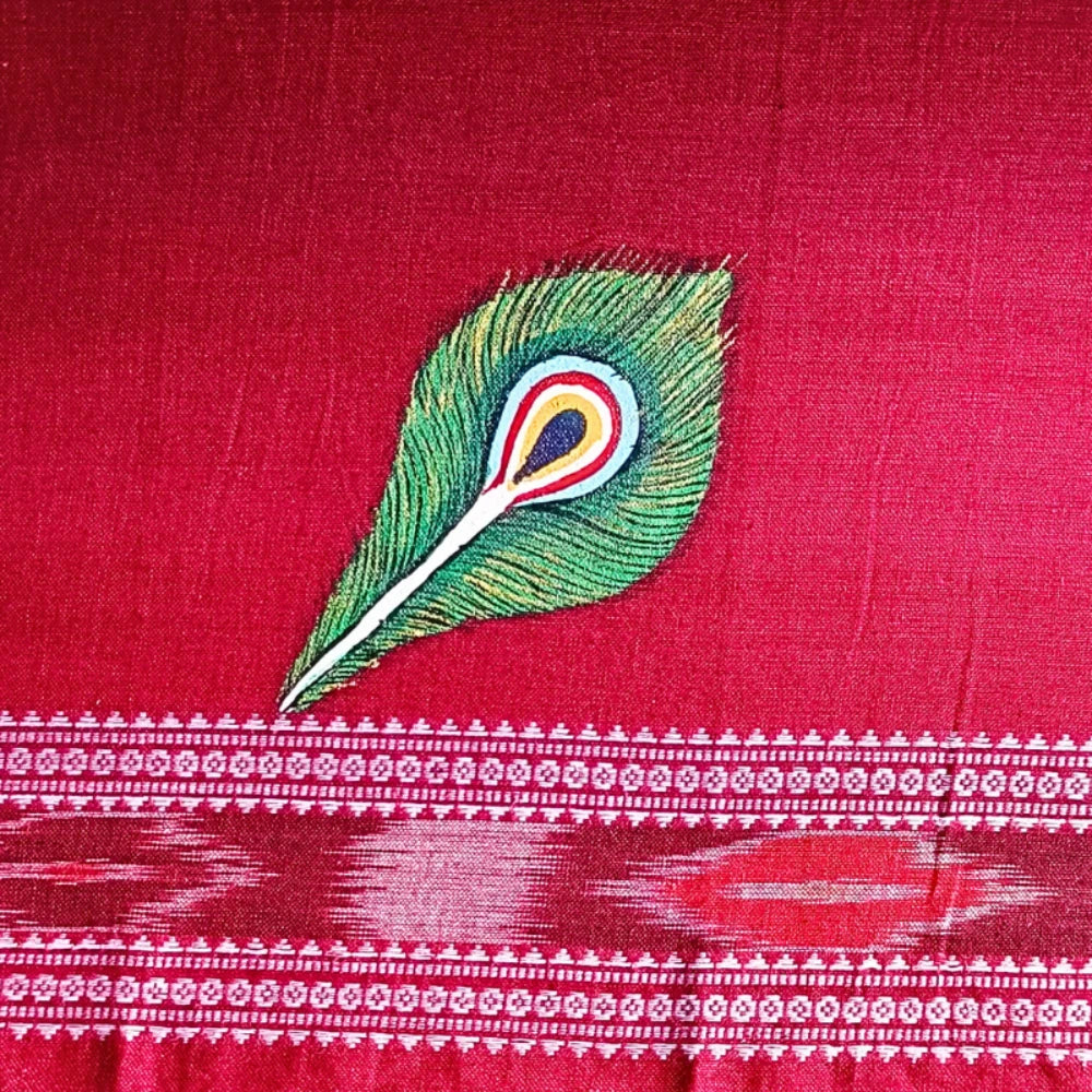 Hand-painted Pattachitra Krishna Hand With Bansuri Blouse gallery image by Maavni