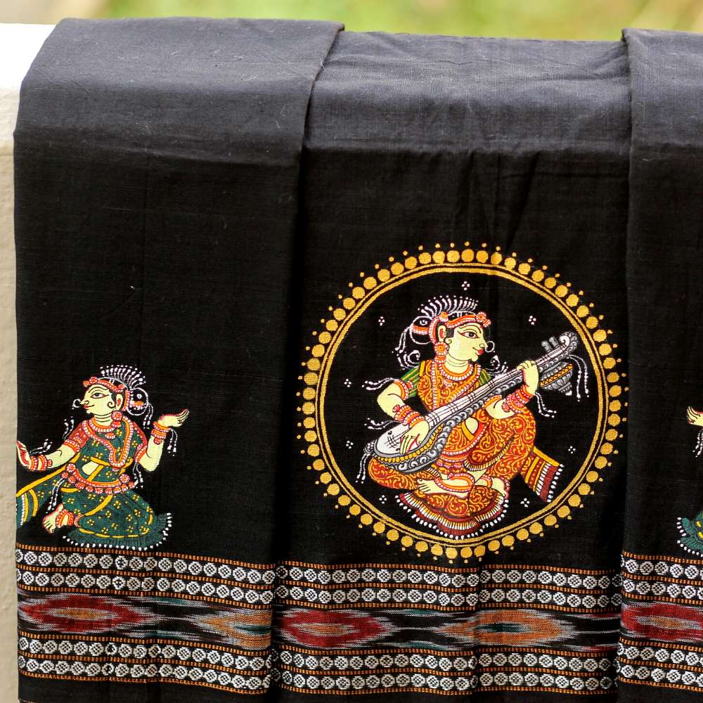 Hand-painted Pattachitra Musical Lady In Circle Blouse by Maavni