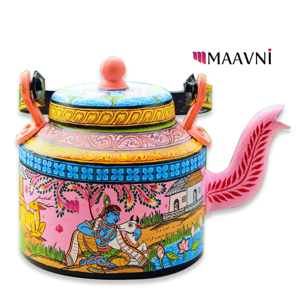 Hand-painted Pattachitra Krishna Leela Theme Kettle gallery image by Maavni