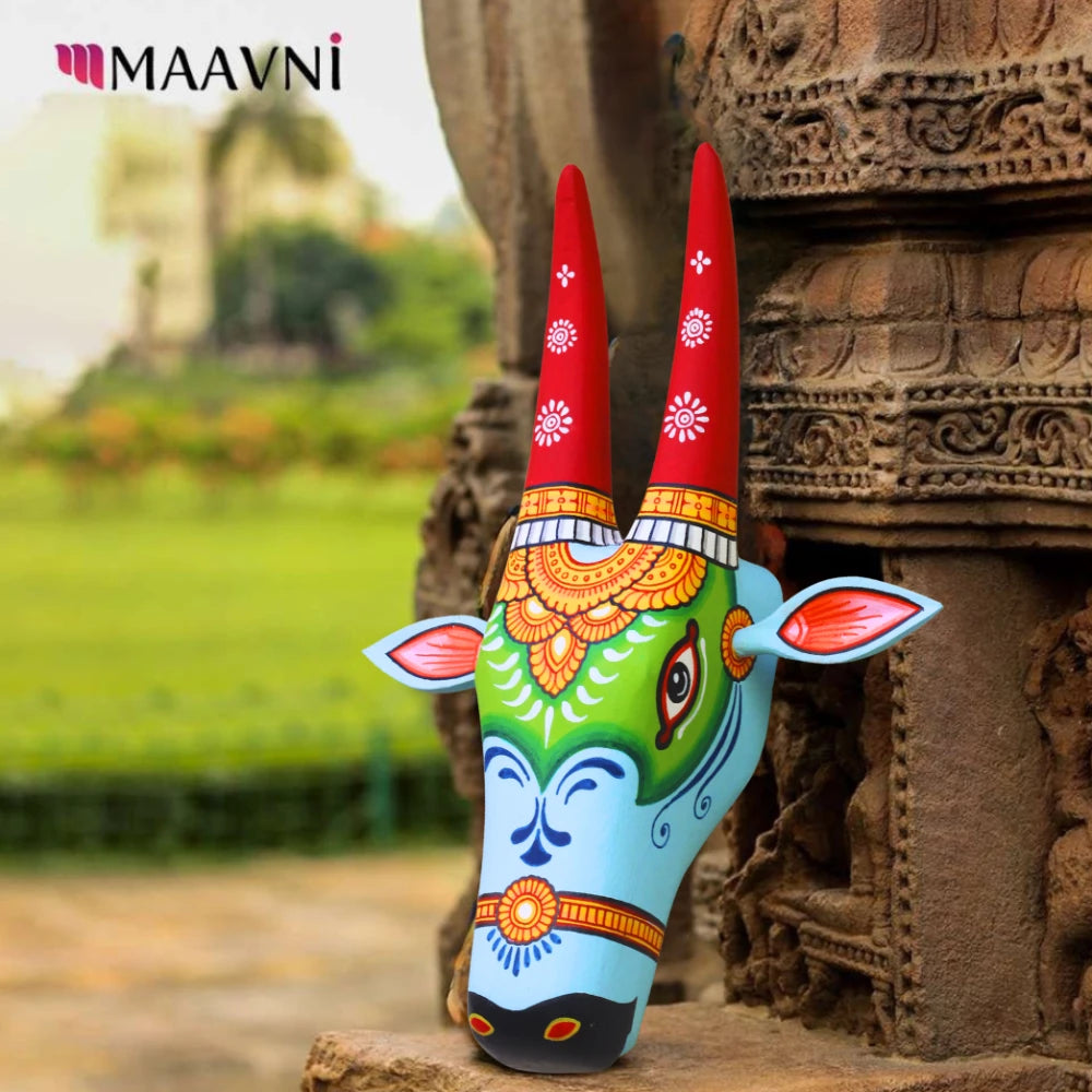 Hand-painted Pattachitra Cow Head Sky Hand Painted D Cor Painting by Maavni