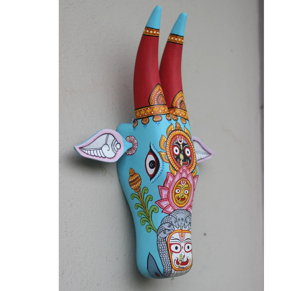 Hand-painted Pattachitra Cow Head Sky Hand Painted D Cor Painting gallery image by Maavni