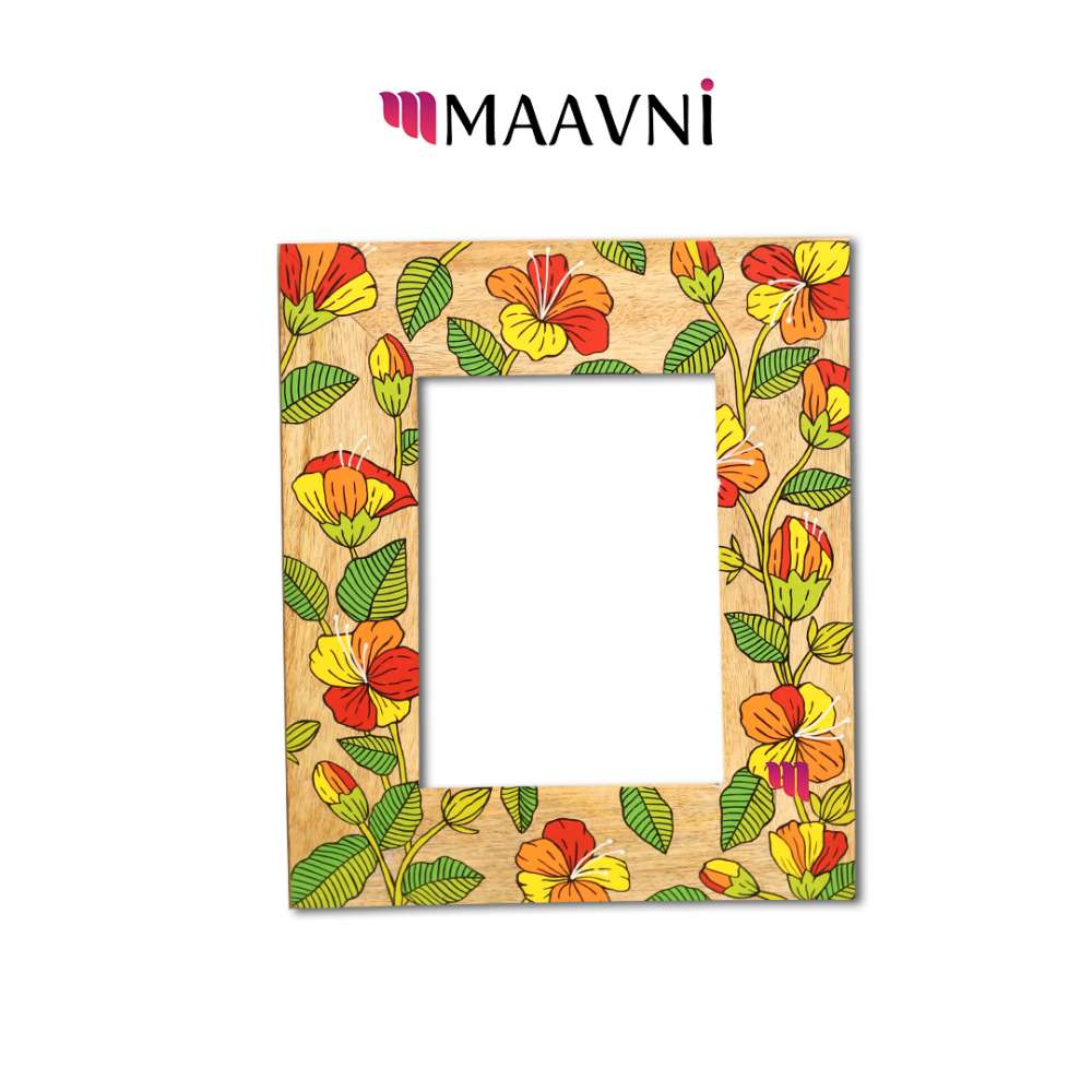 Hand-painted Pattachitra Floral Photo Frame Painting gallery image by Maavni