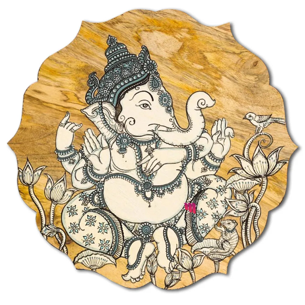 Hand-painted Pattachitra Floral Shape Ganesha Wall Plate by Maavni
