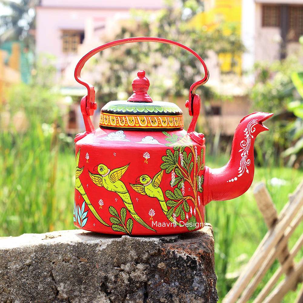 Hand-painted Pattachitra Parrot Kettle gallery image by Maavni