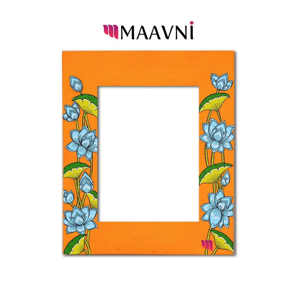 Hand-painted Pattachitra Lotus Theme Photo Frame Decor gallery image by Maavni